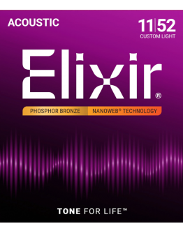 Jogo Cordas Guitarra Acústica 11|52 Elixir Nanoweb Custom Light 11027
